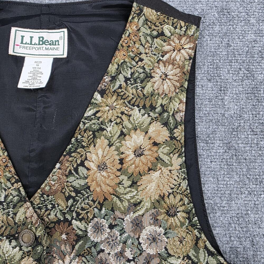 Vintage LL Bean Vest Womens 16 Floral Tapestry Button Front Belted Lined USA - Picture 9 of 15